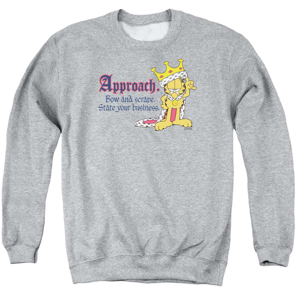 AN OFFCIALLY LICENSED GARFIELD STATE YOUR BUSINESS ADULT UNISEX CREWNECK SWEATSHIRT ATHLETIC HEATHER