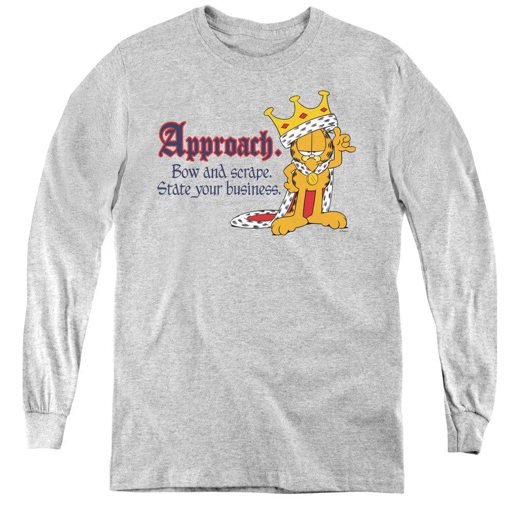 AN OFFCIALLY LICENSED GARFIELD STATE YOUR BUSINESS YOUTH LONG SLEEVE T-SHIRT ATHLETIC HEATHER