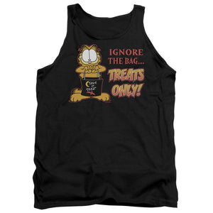 AN OFFCIALLY LICENSED GARFIELD TREATS ONLY ADULT UNISEX TANK TOP BLACK
