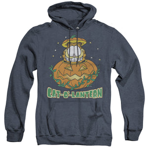 AN OFFCIALLY LICENSED GARFIELD CAT O LANTERN ADULT UNISEX HEATHER PULLOVER HOODIE NAVY