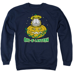 AN OFFCIALLY LICENSED GARFIELD CAT O LANTERN ADULT UNISEX CREWNECK SWEATSHIRT NAVY
