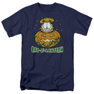 AN OFFCIALLY LICENSED GARFIELD CAT O LANTERN MEN'S REGULAR FIT T-SHIRT NAVY