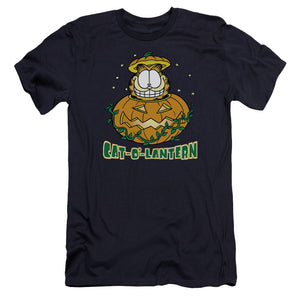 AN OFFCIALLY LICENSED GARFIELD CAT O LANTERN MEN'S PREMIUM SLIM FIT T-SHIRT NAVY