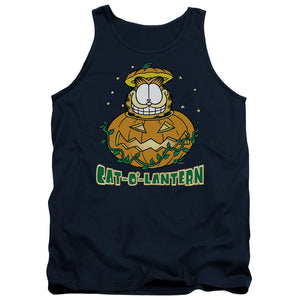 AN OFFCIALLY LICENSED GARFIELD CAT O LANTERN ADULT UNISEX TANK TOP NAVY