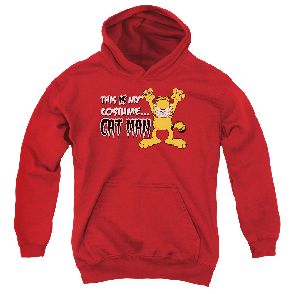 AN OFFCIALLY LICENSED GARFIELD CAT MAN YOUTH HOODIE RED