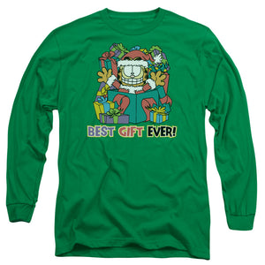 AN OFFCIALLY LICENSED GARFIELD BEST GIFT EVER MEN'S LONG SLEEVE T-SHIRT KELLY GREEN
