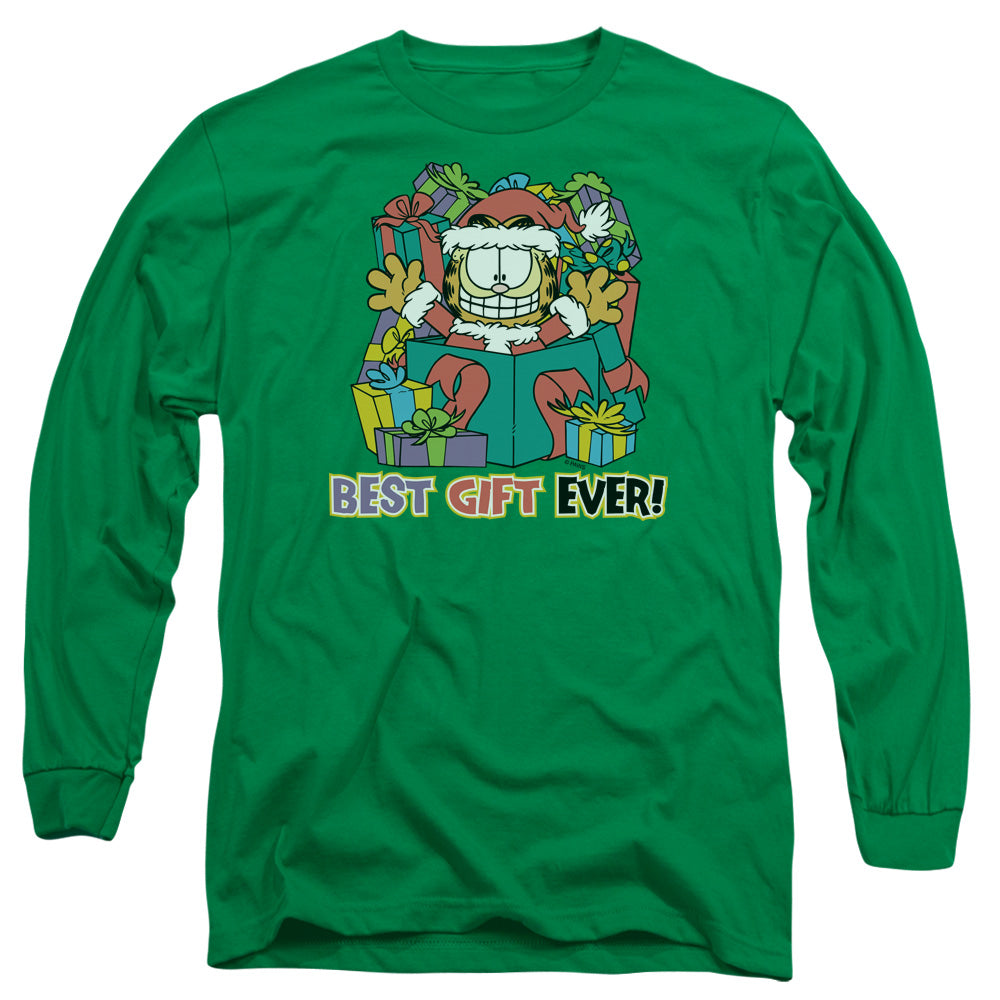 AN OFFCIALLY LICENSED GARFIELD BEST GIFT EVER MEN'S LONG SLEEVE T-SHIRT KELLY GREEN