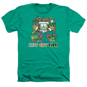 AN OFFCIALLY LICENSED GARFIELD BEST GIFT EVER MEN'S HEATHER T-SHIRT KELLY GREEN
