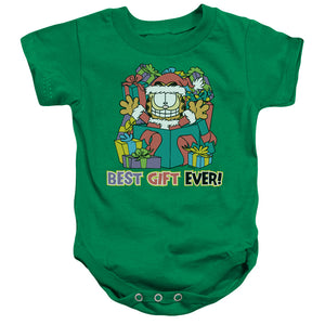 AN OFFCIALLY LICENSED GARFIELD BEST GIFT EVER BABY BODYSUIT KELLY GREEN