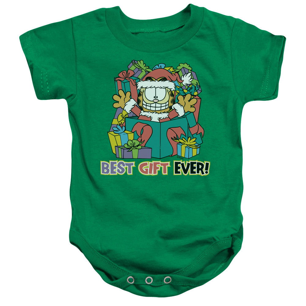 AN OFFCIALLY LICENSED GARFIELD BEST GIFT EVER BABY BODYSUIT KELLY GREEN