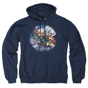 AN OFFCIALLY LICENSED GARFIELD MOONLIGHT RIDE ADULT UNISEX PULLOVER HOODIE NAVY