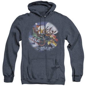 AN OFFCIALLY LICENSED GARFIELD MOONLIGHT RIDE ADULT UNISEX HEATHER PULLOVER HOODIE NAVY
