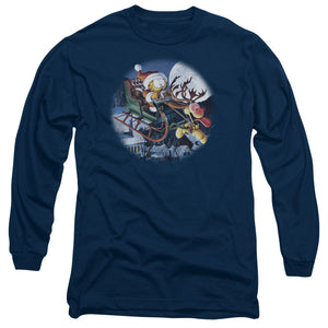 AN OFFCIALLY LICENSED GARFIELD MOONLIGHT RIDE MEN'S LONG SLEEVE T-SHIRT NAVY