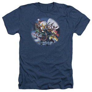 AN OFFCIALLY LICENSED GARFIELD MOONLIGHT RIDE MEN'S HEATHER T-SHIRT NAVY