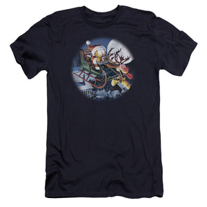 AN OFFCIALLY LICENSED GARFIELD MOONLIGHT RIDE MEN'S PREMIUM SLIM FIT T-SHIRT NAVY