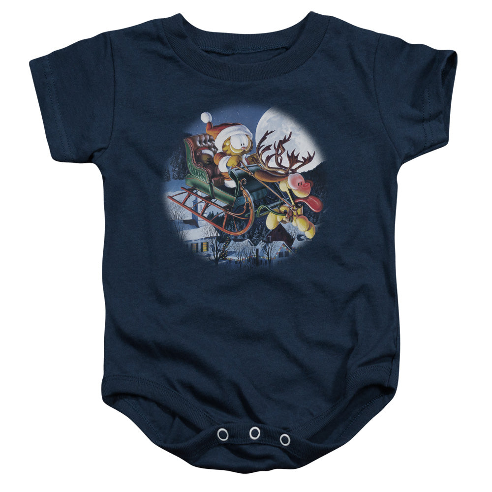 AN OFFCIALLY LICENSED GARFIELD MOONLIGHT RIDE BABY BODYSUIT NAVY