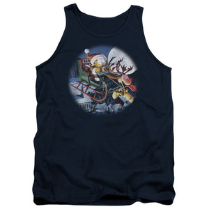 AN OFFCIALLY LICENSED GARFIELD MOONLIGHT RIDE ADULT UNISEX TANK TOP NAVY
