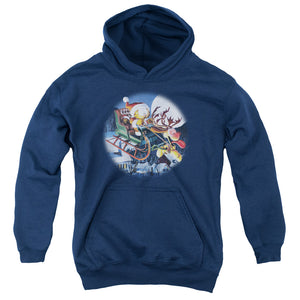 AN OFFCIALLY LICENSED GARFIELD MOONLIGHT RIDE YOUTH HOODIE NAVY