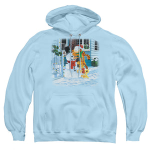 AN OFFCIALLY LICENSED GARFIELD SNOW FUN ADULT UNISEX PULLOVER HOODIE LIGHT BLUE
