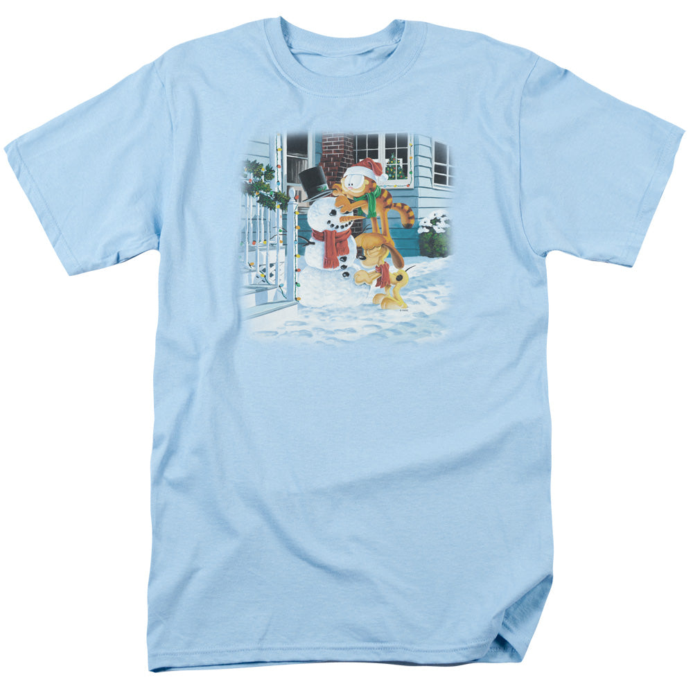 AN OFFCIALLY LICENSED GARFIELD SNOW FUN MEN'S REGULAR FIT T-SHIRT LIGHT BLUE