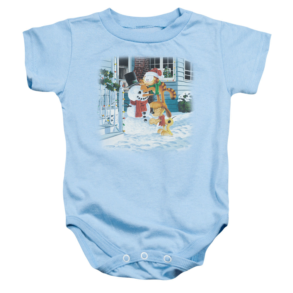 AN OFFCIALLY LICENSED GARFIELD SNOW FUN BABY BODYSUIT LIGHT BLUE
