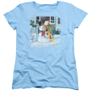 AN OFFCIALLY LICENSED GARFIELD SNOW FUN WOMEN'S REGULAR FIT T-SHIRT LIGHT BLUE