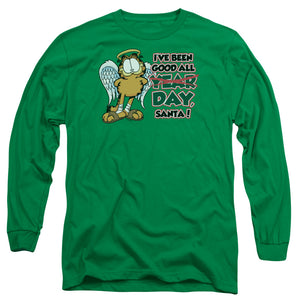 AN OFFCIALLY LICENSED GARFIELD IVE BEEN GOOD MEN'S LONG SLEEVE T-SHIRT KELLY GREEN