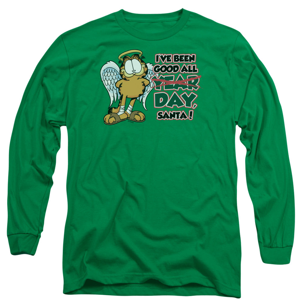 AN OFFCIALLY LICENSED GARFIELD IVE BEEN GOOD MEN'S LONG SLEEVE T-SHIRT KELLY GREEN