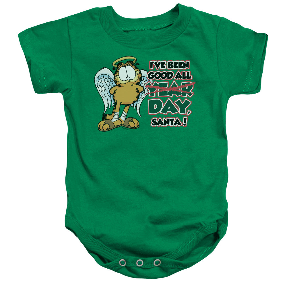 AN OFFCIALLY LICENSED GARFIELD IVE BEEN GOOD BABY BODYSUIT KELLY GREEN