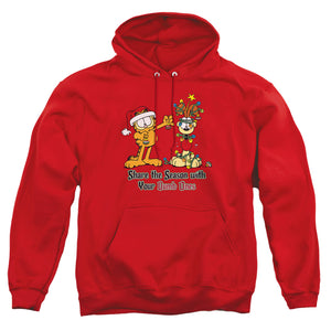 AN OFFCIALLY LICENSED GARFIELD SHARE THE SEASON ADULT UNISEX PULLOVER HOODIE RED