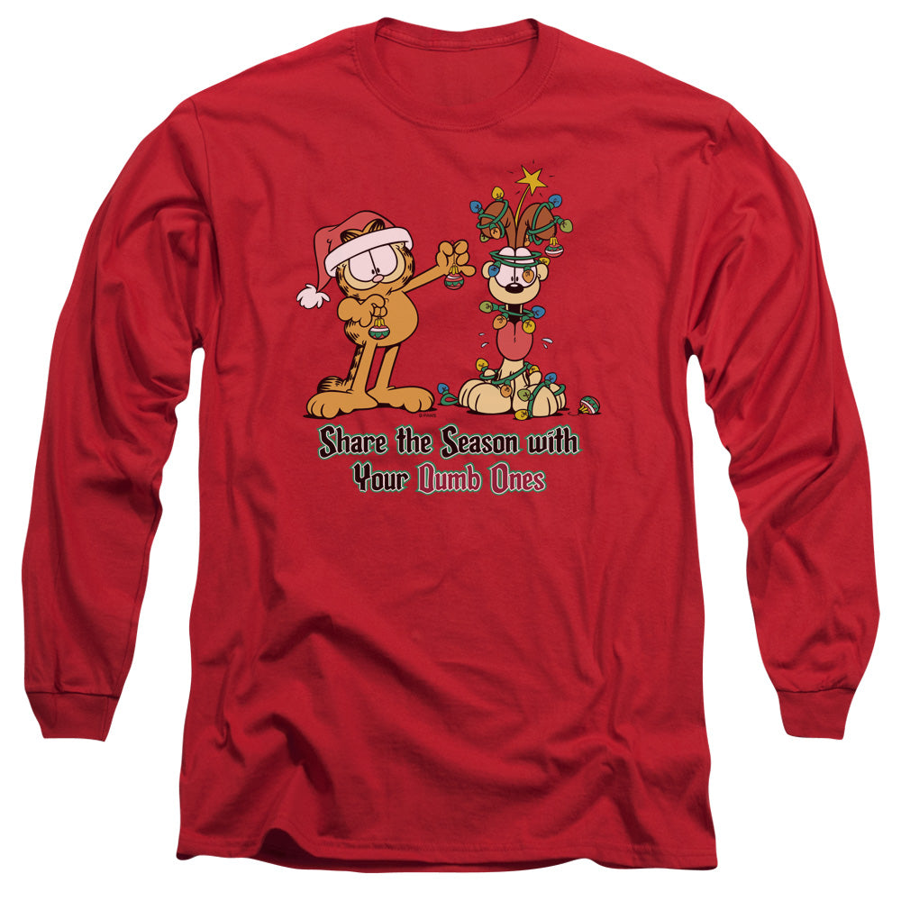 AN OFFCIALLY LICENSED GARFIELD SHARE THE SEASON MEN'S LONG SLEEVE T-SHIRT RED