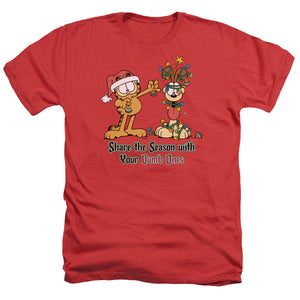 AN OFFCIALLY LICENSED GARFIELD SHARE THE SEASON MEN'S HEATHER T-SHIRT RED