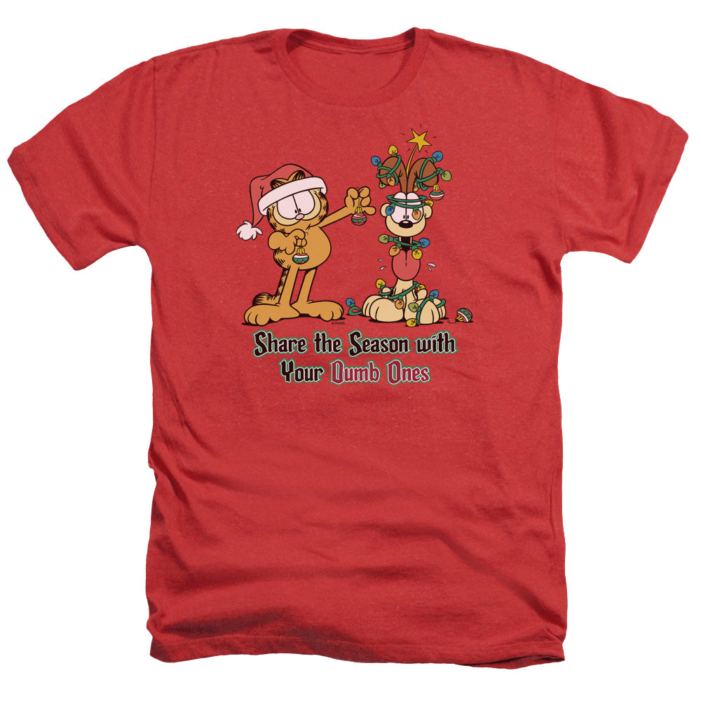 AN OFFCIALLY LICENSED GARFIELD SHARE THE SEASON MEN'S HEATHER T-SHIRT RED