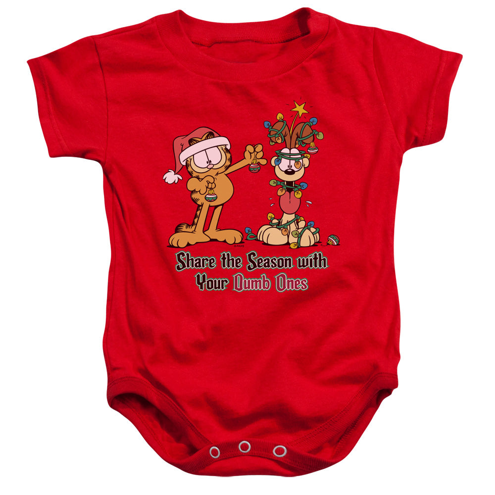 AN OFFCIALLY LICENSED GARFIELD SHARE THE SEASON BABY BODYSUIT RED