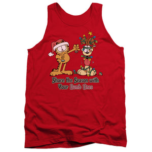 AN OFFCIALLY LICENSED GARFIELD SHARE THE SEASON ADULT UNISEX TANK TOP RED