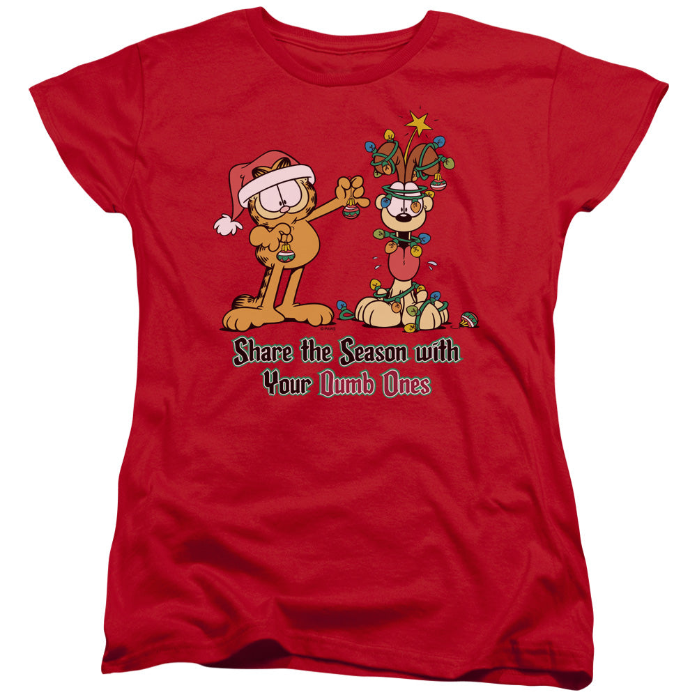 AN OFFCIALLY LICENSED GARFIELD SHARE THE SEASON WOMEN'S REGULAR FIT T-SHIRT RED