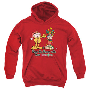 AN OFFCIALLY LICENSED GARFIELD SHARE THE SEASON YOUTH HOODIE RED