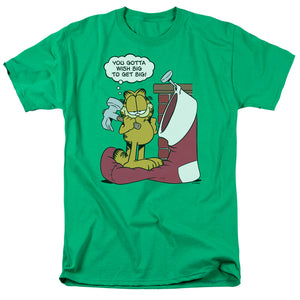 AN OFFCIALLY LICENSED GARFIELD WISH BIG MEN'S REGULAR FIT T-SHIRT KELLY GREEN