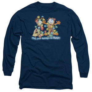 AN OFFCIALLY LICENSED GARFIELD BRIGHT HOLIDAYS MEN'S LONG SLEEVE T-SHIRT NAVY