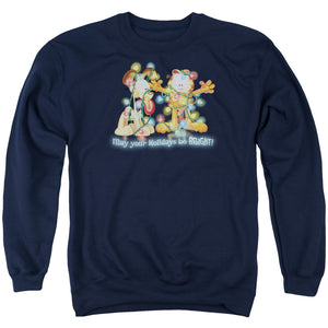 AN OFFCIALLY LICENSED GARFIELD BRIGHT HOLIDAYS ADULT UNISEX CREWNECK SWEATSHIRT NAVY