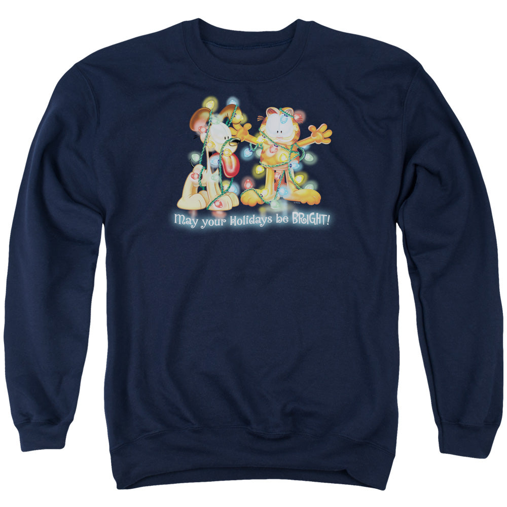 AN OFFCIALLY LICENSED GARFIELD BRIGHT HOLIDAYS ADULT UNISEX CREWNECK SWEATSHIRT NAVY