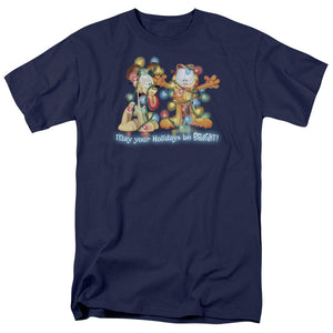 AN OFFCIALLY LICENSED GARFIELD BRIGHT HOLIDAYS MEN'S REGULAR FIT T-SHIRT NAVY