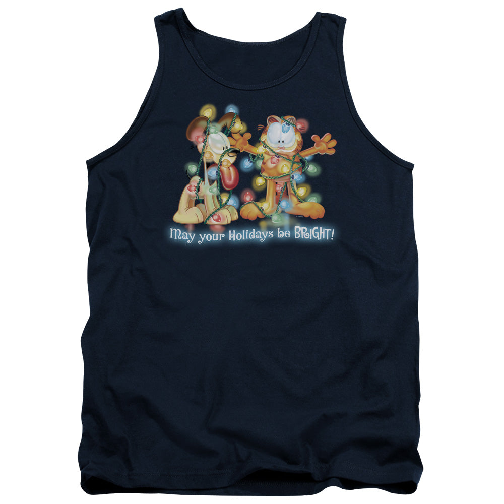 AN OFFCIALLY LICENSED GARFIELD BRIGHT HOLIDAYS ADULT UNISEX TANK TOP NAVY