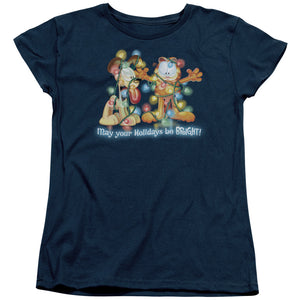 AN OFFCIALLY LICENSED GARFIELD BRIGHT HOLIDAYS WOMEN'S REGULAR FIT T-SHIRT NAVY