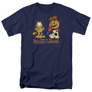 AN OFFCIALLY LICENSED GARFIELD DROOLING PUMPKINS MEN'S REGULAR FIT T-SHIRT NAVY