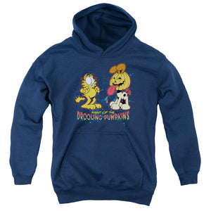 AN OFFCIALLY LICENSED GARFIELD DROOLING PUMPKINS YOUTH HOODIE NAVY