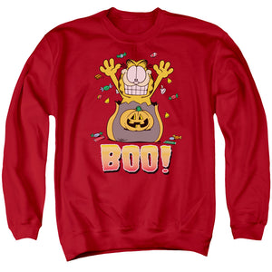 AN OFFCIALLY LICENSED GARFIELD BOO! ADULT UNISEX CREWNECK SWEATSHIRT RED