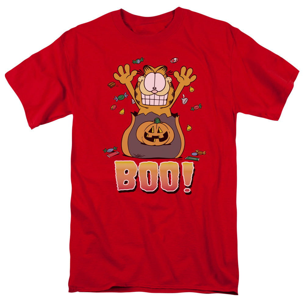 AN OFFCIALLY LICENSED GARFIELD BOO! MEN'S REGULAR FIT T-SHIRT RED