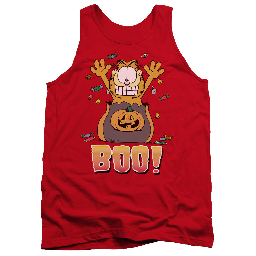 AN OFFCIALLY LICENSED GARFIELD BOO! ADULT UNISEX TANK TOP RED