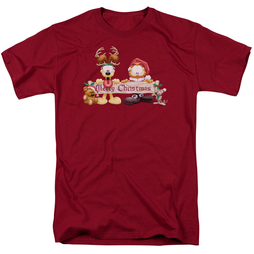 AN OFFCIALLY LICENSED GARFIELD CHRISTMAS BANNER MEN'S REGULAR FIT T-SHIRT CARDINAL